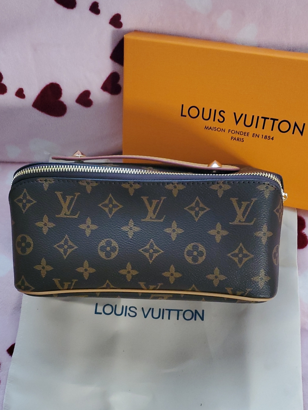 Lv Boutique Brown and Gold Monogram Cosmetic Pouch